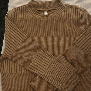 Anthropologie Tan Ribbed Crewneck Sweater